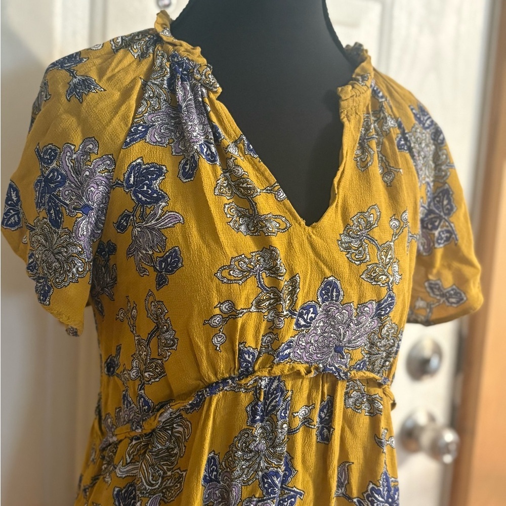 Anthropologie Mustard and Indigo Floral Mini Dress size XS * - Picture 3 of 15